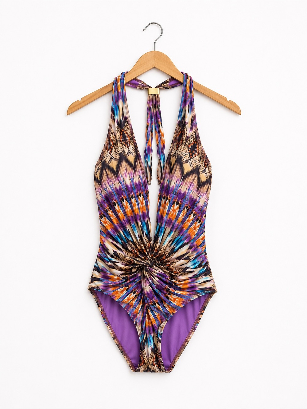 Kenneth Cole Multicolor Halter One-Piece Swimsuit Medium Boho Glam Beach Chic